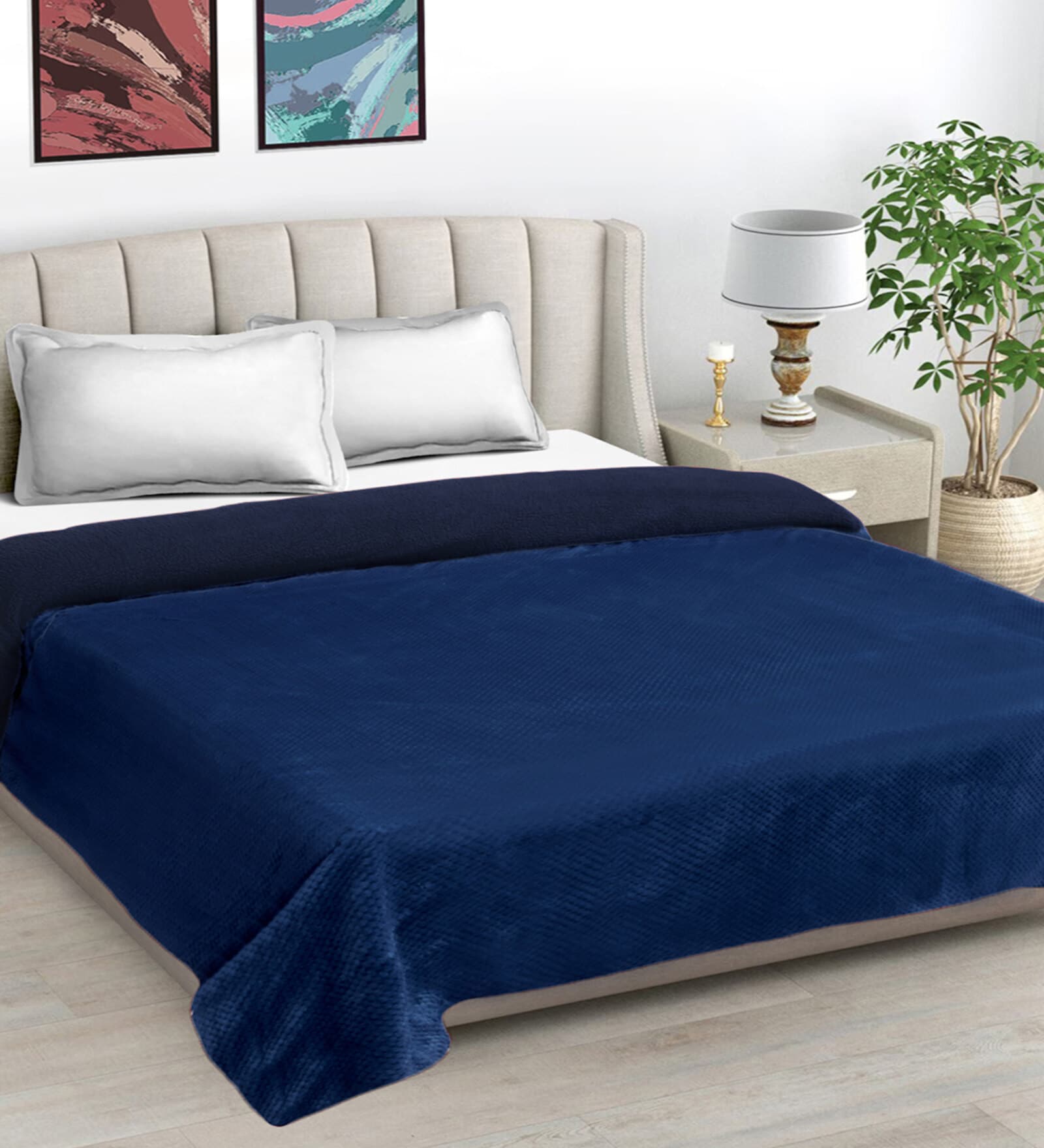 Blue wool Solid 450 GSM Double Bed Comforter