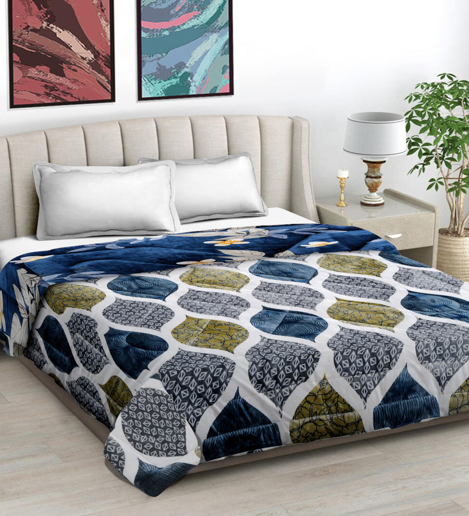 Buy Blue Wool Geometric 950 GSM Double Bed Quilt by FABINALIV at 70