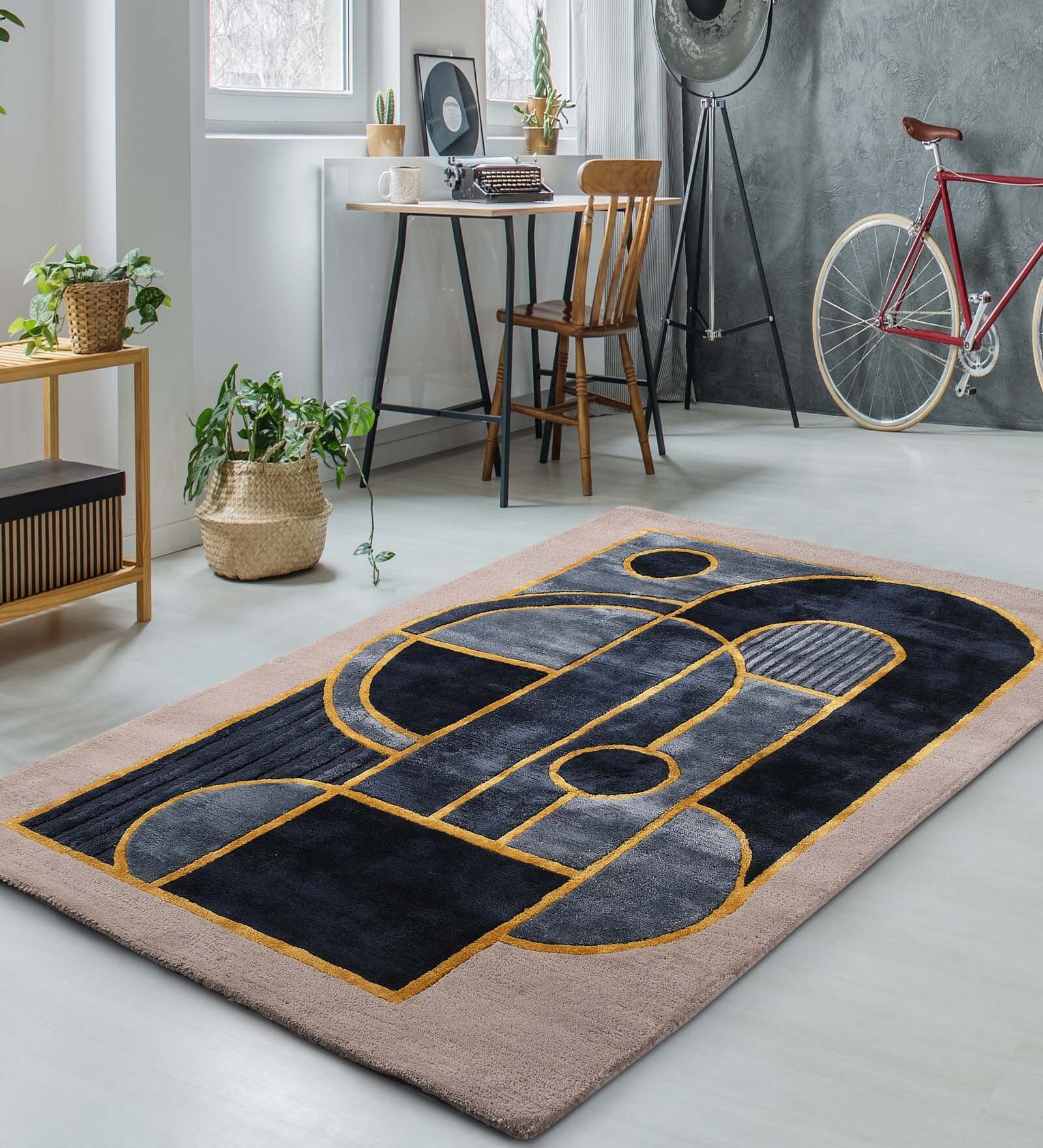 Buy Blue Wool Geometrical  5 ft x 7 ft Hand Tufted Carpet Carpet