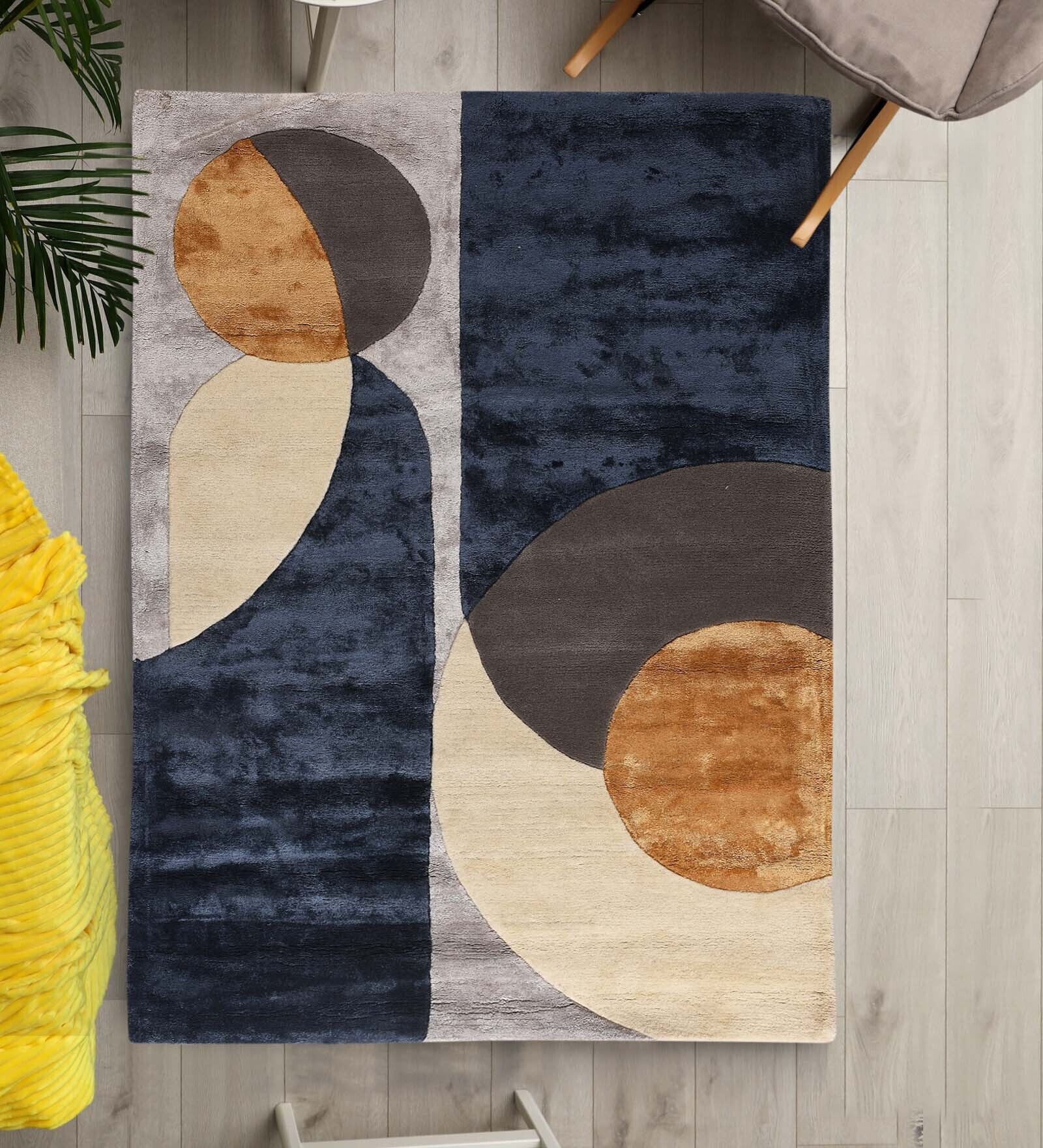 Buy Blue Wool Geometrical 4 ft x 6 ft Hand Tufted Carpet Carpet
