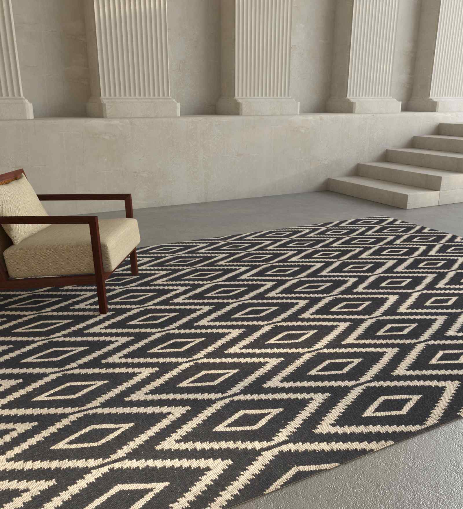 Blue Wool Geometrical 8 Ft X 10 Ft Flat Weaves Carpet