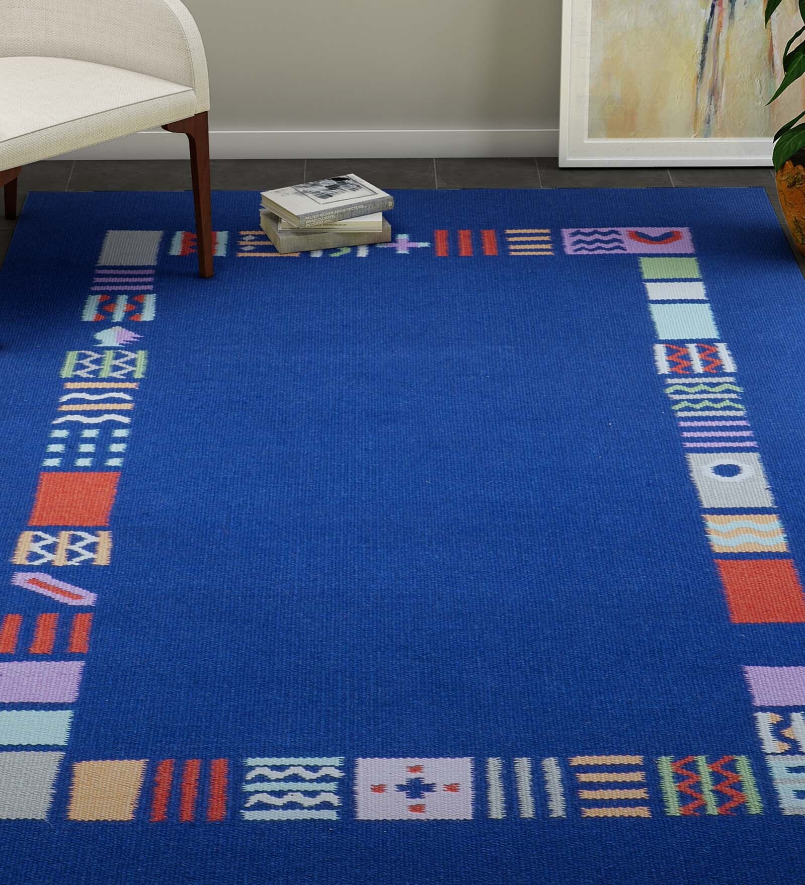 Blue Wool 4 ft X 6 ft Hand Woven Dhurrie