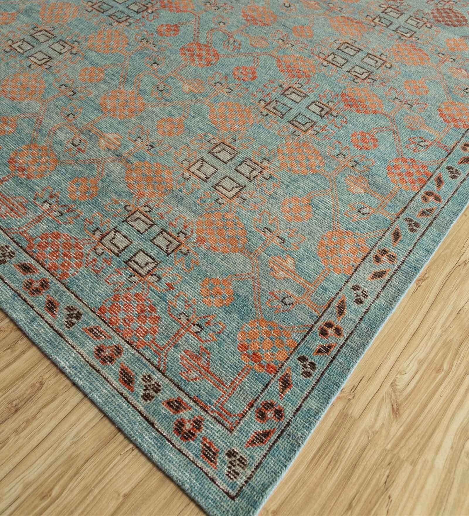 Teal Persian Wool 8 ft x 10 ft Hand Knotted Carpet