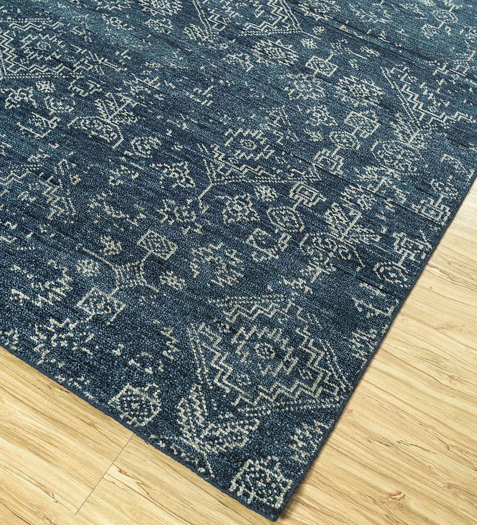Blue Persian Wool 9 ft x 12 ft Hand Knotted Carpet