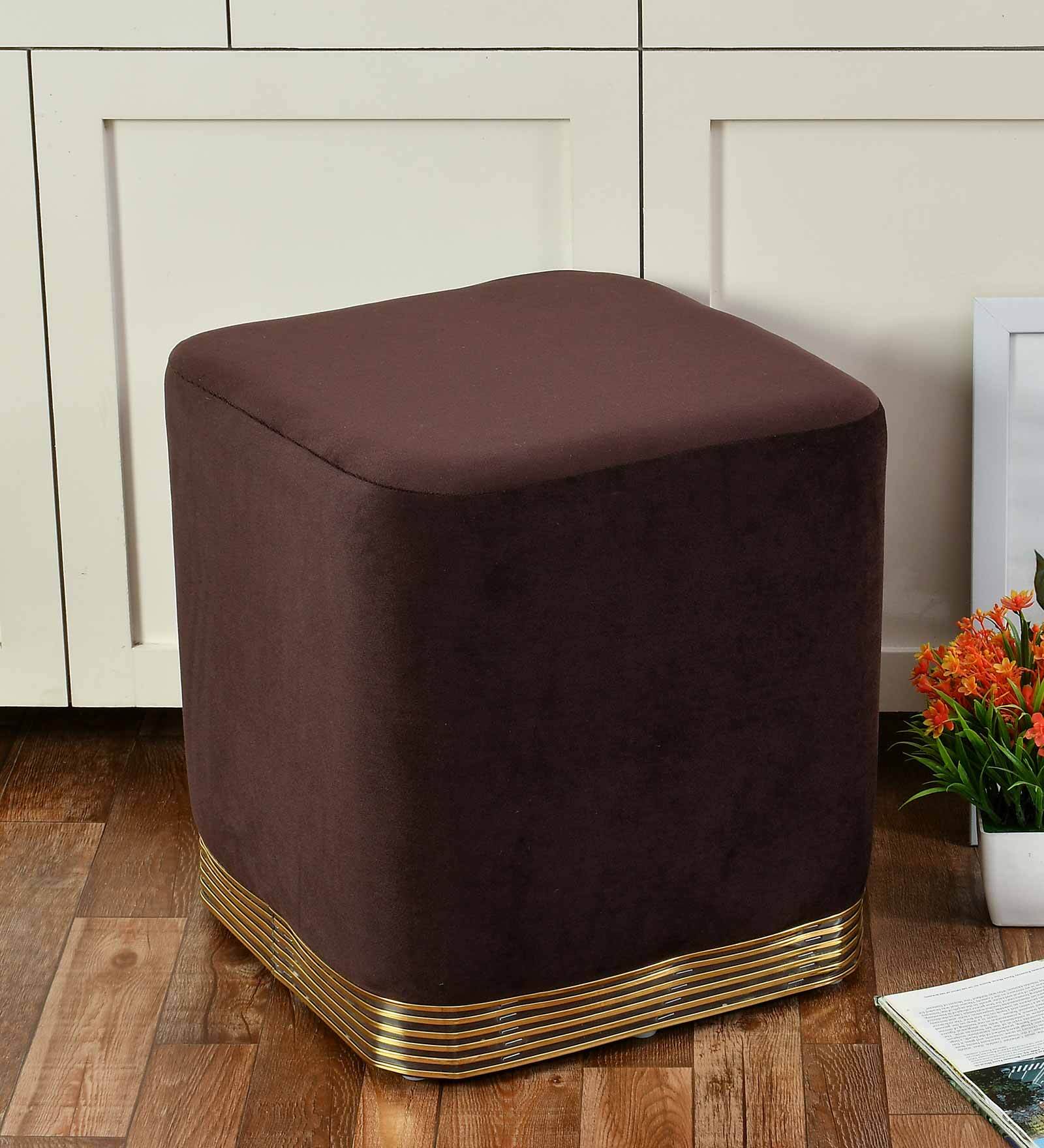 Blueberry Fabric Pouffe in Brown Colour Blueberry Fabric Pouffe in Brown Colour
