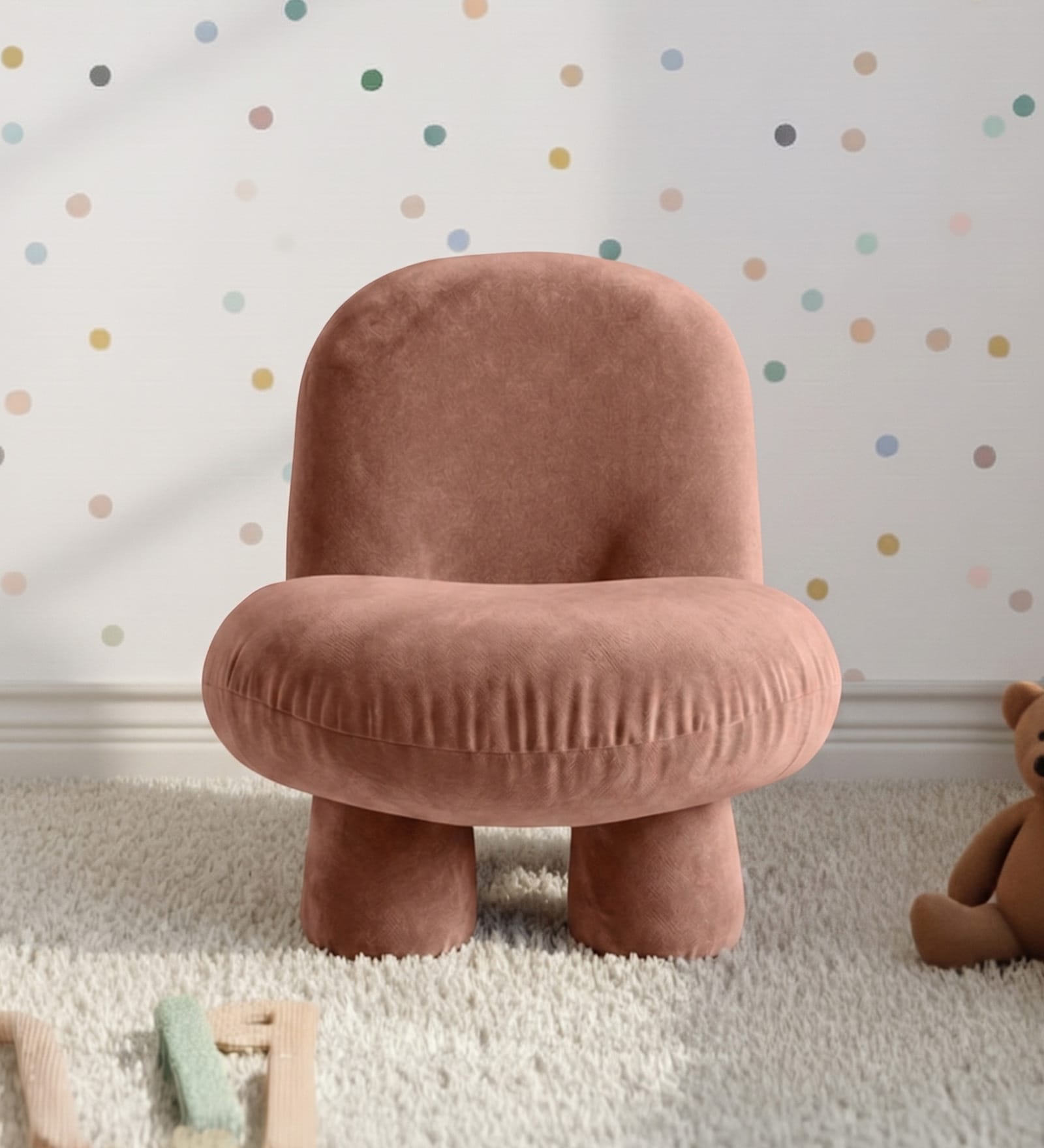 Blush Pink Bubble Velvet Kids Chair In Blush Pink Colour
