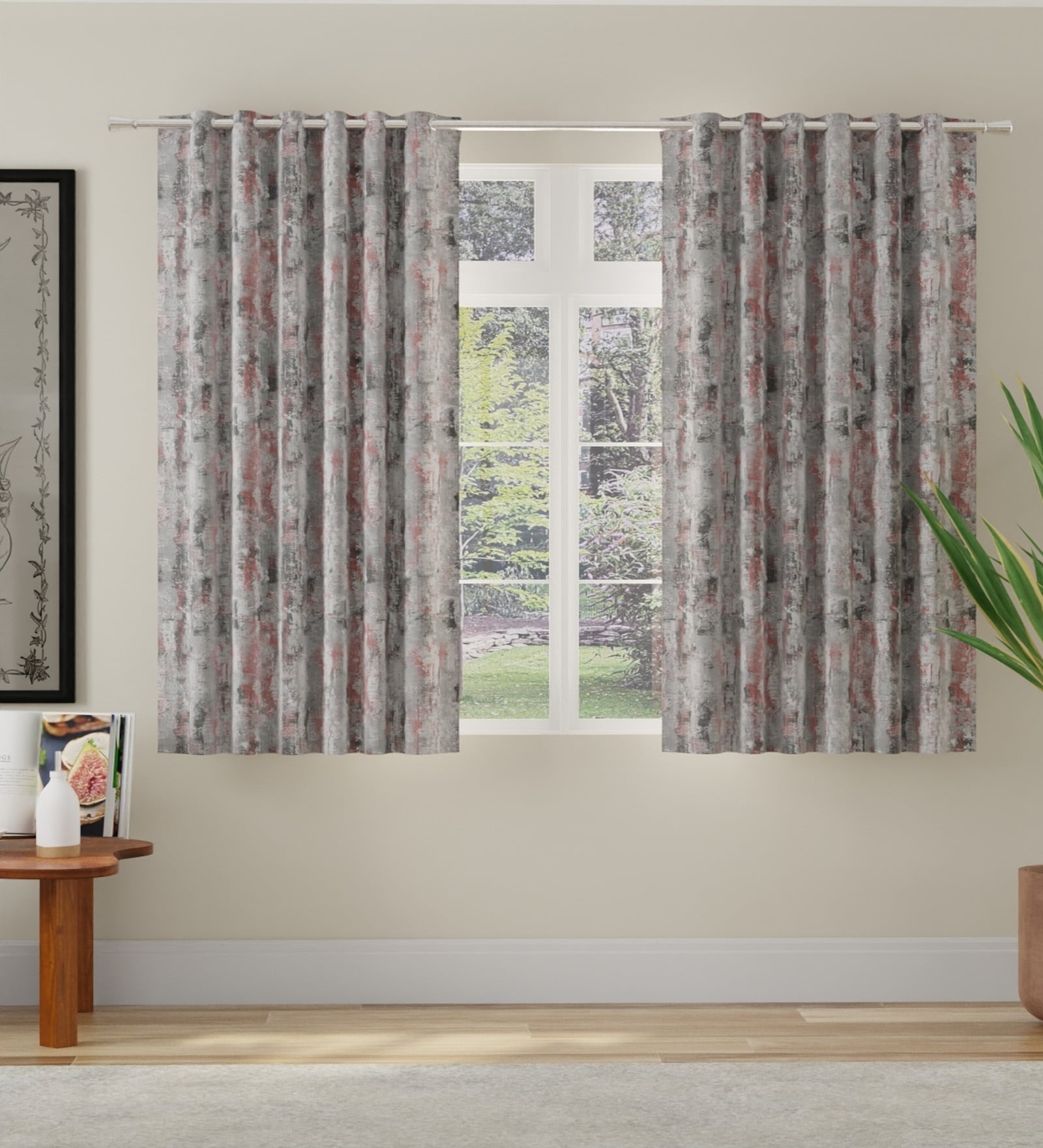 Blush Polyester Abstract 5ft Room Darkening Eyelet Window Curtains (2 Pc)