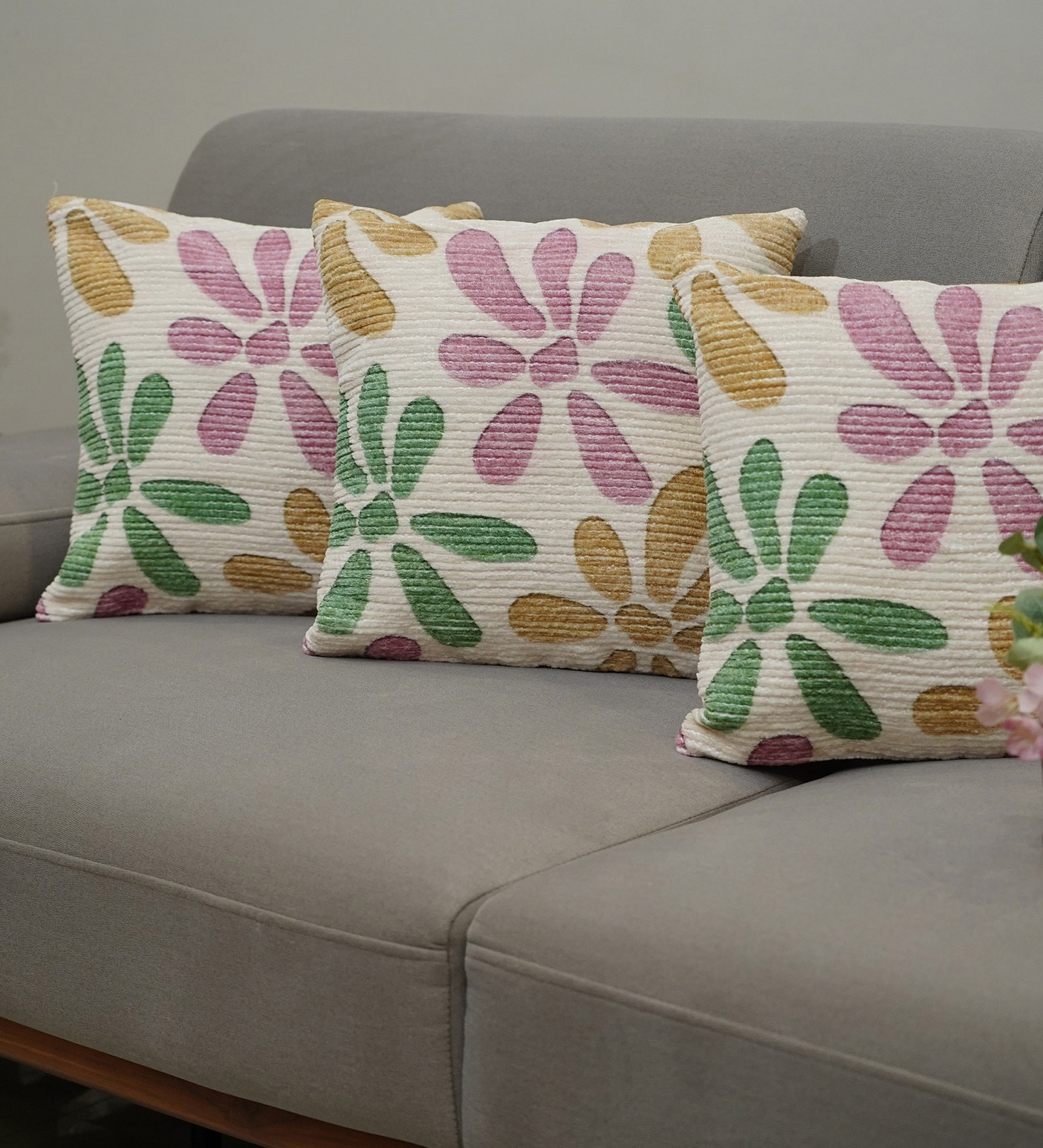 Blush Polyester Floral 16x16 inches Cushion Covers Set of 3
