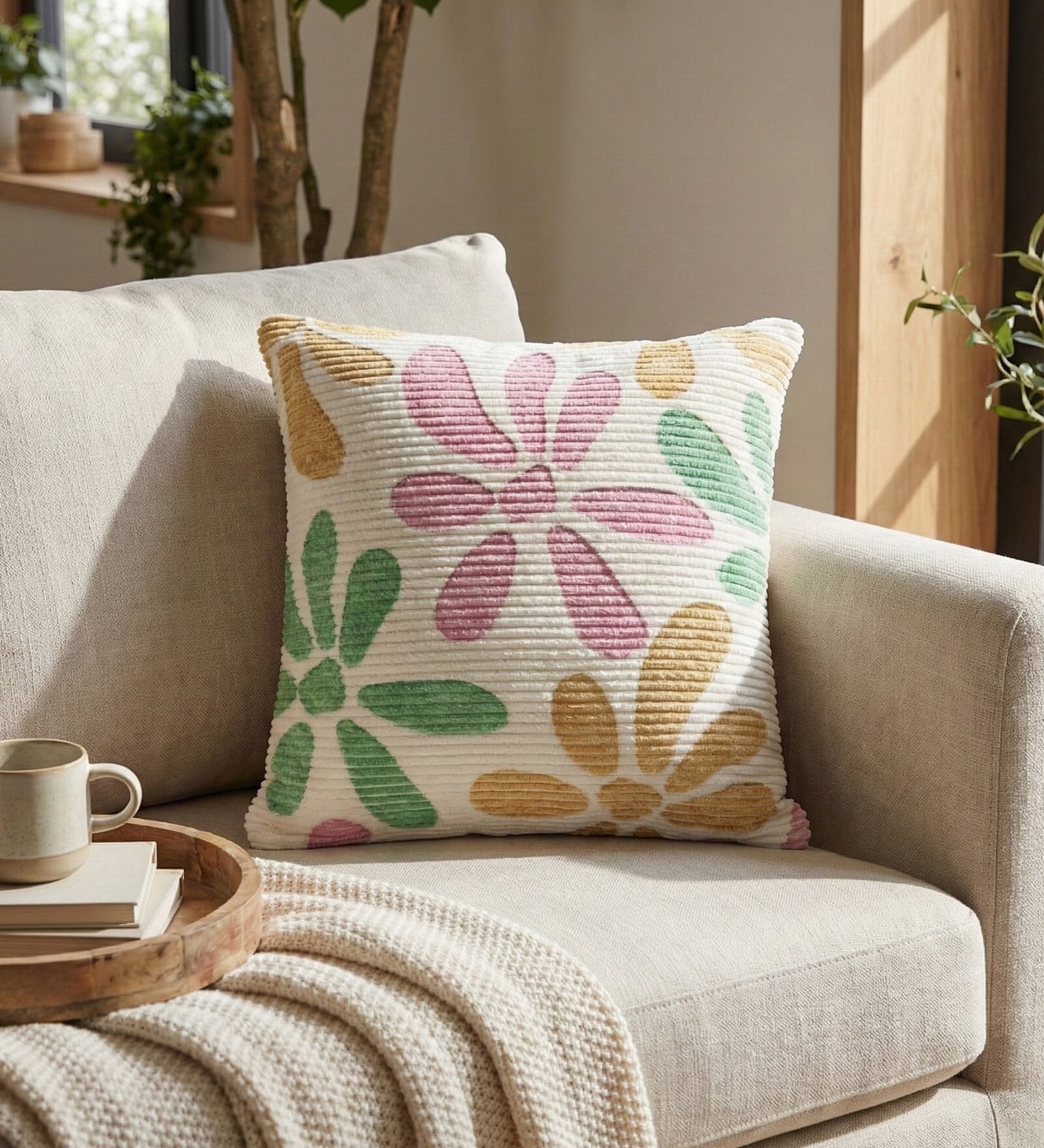 Blush Polyester Floral 20x20 inches Cushion Cover