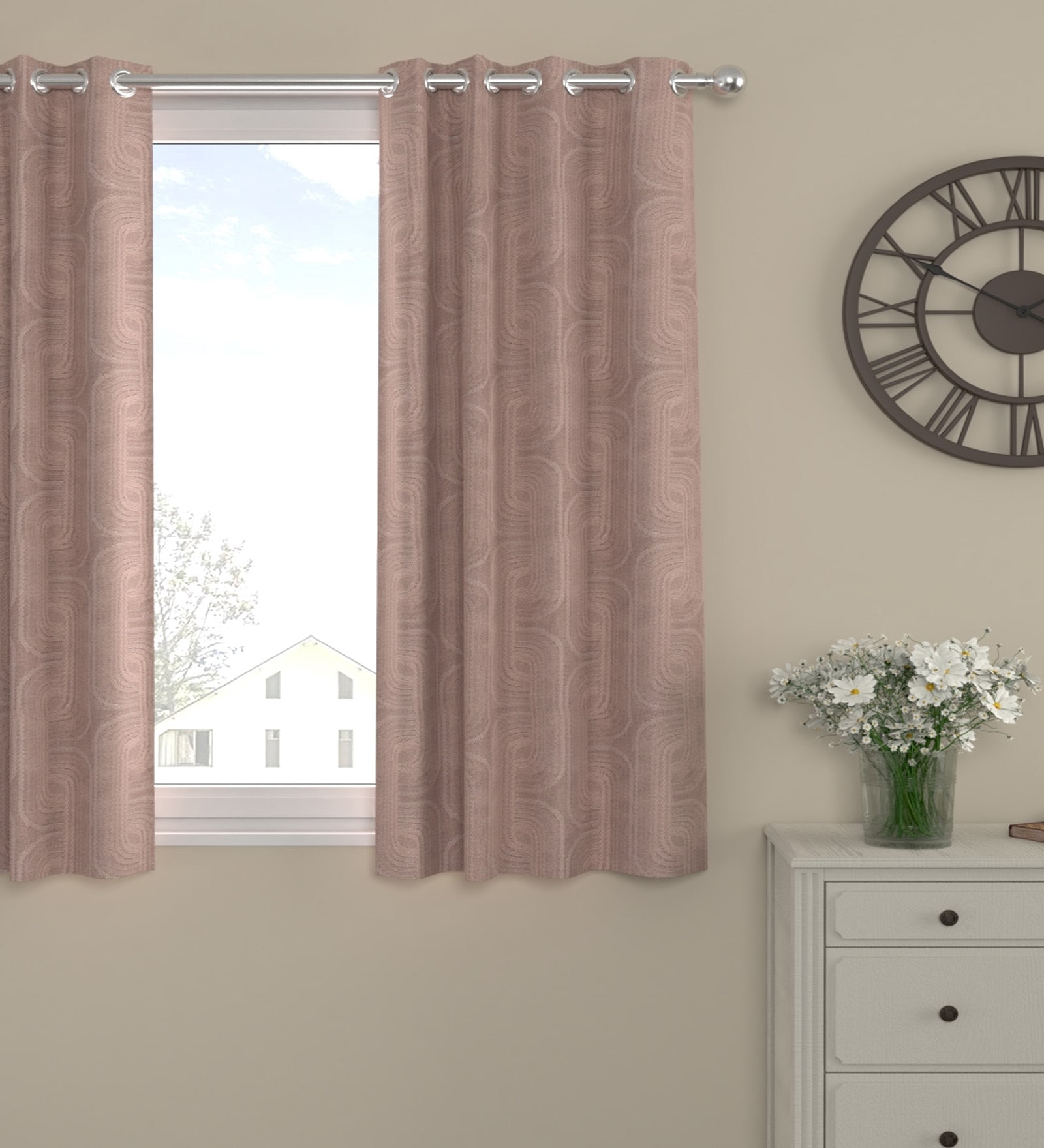 Blush Polyester Jacquard 5ft Regular Eyelet Window Curtain