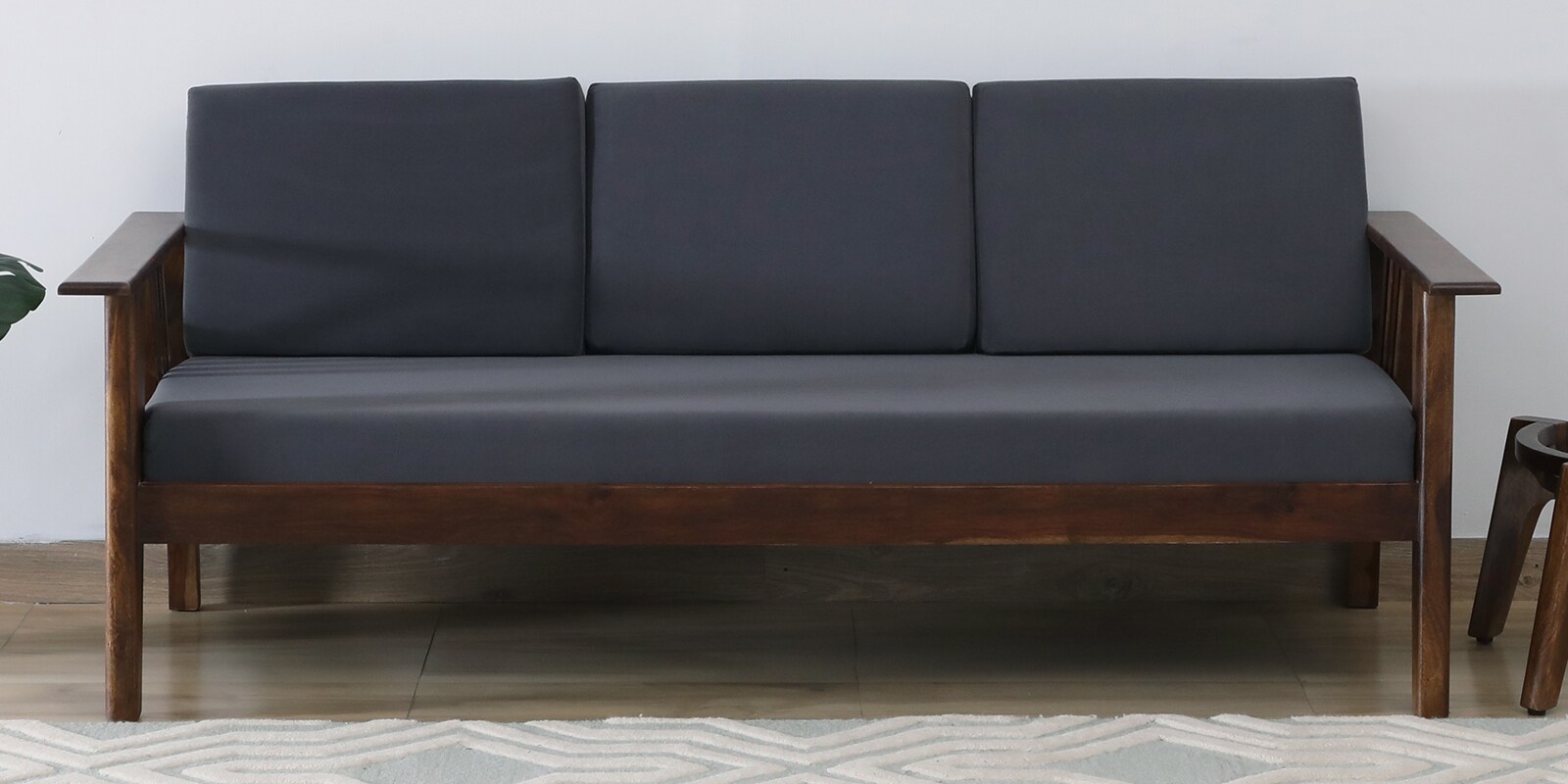 Blansko Sheesham Wood 3 Seater Sofa In Grey Colour