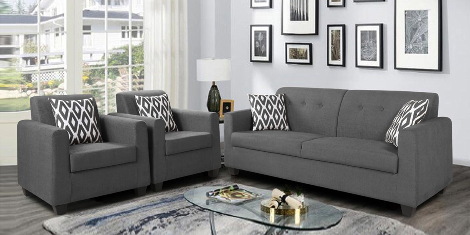 Blazer Plus Fabric Sofa Set in Grey Colour with (3+1+1) Combination