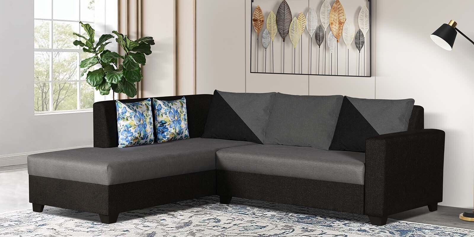Buy Blissplus Fabric RHS Sectional Sofa (2+Lounger) in Royal Black