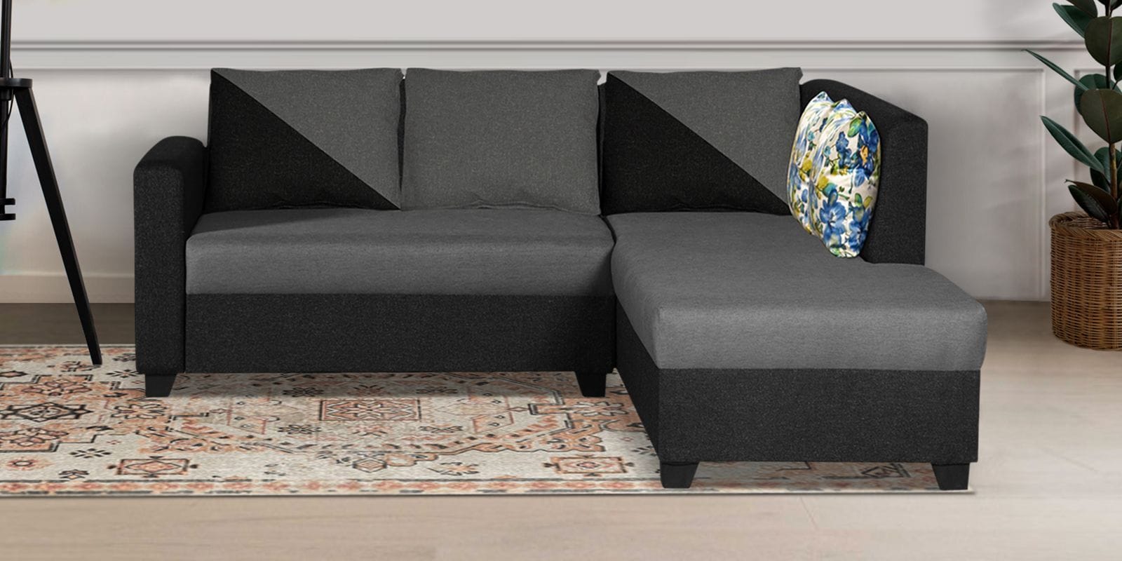 Blissplus Fabric LHS Sectional Sofa in Royal Black & Grey Colour