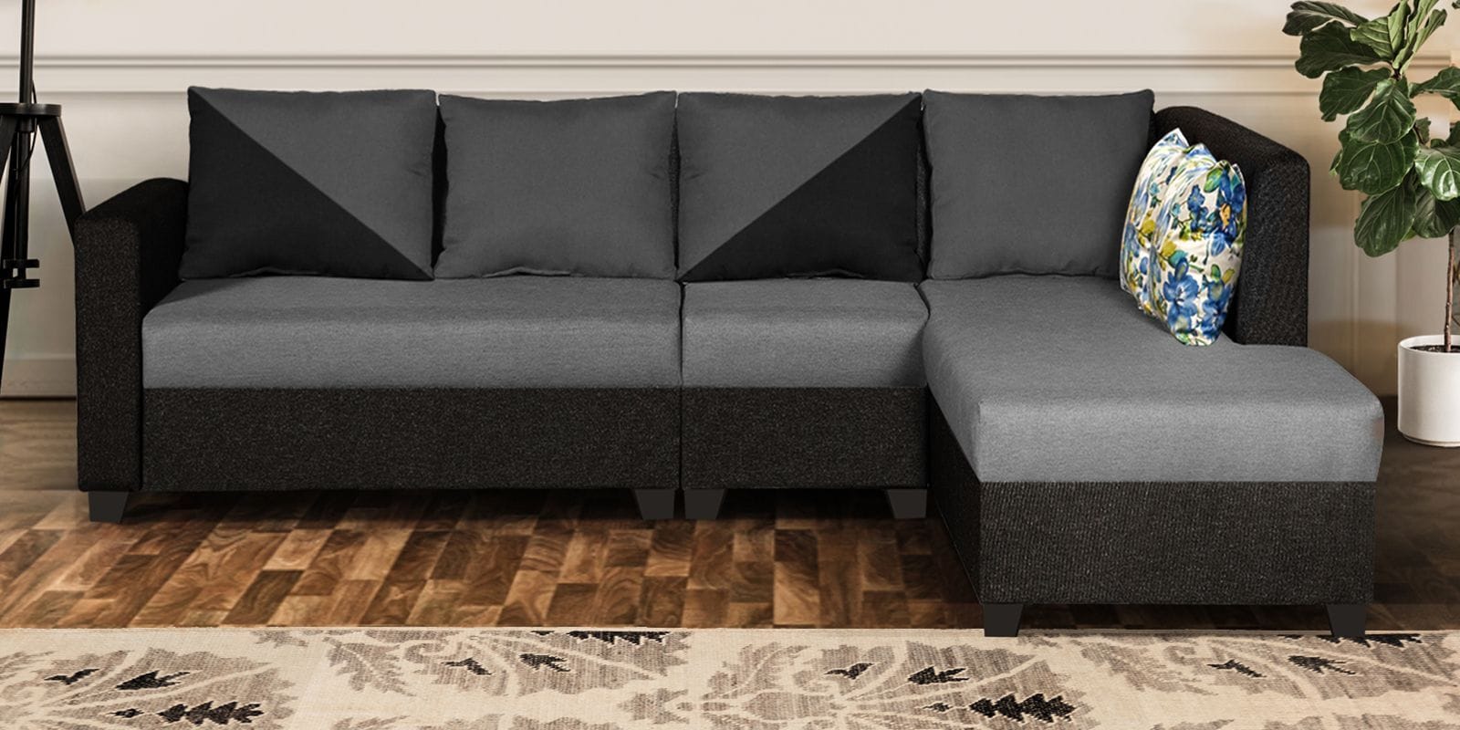 Blissplus Fabric LHS Sectional Sofain Royal Black & Grey Colour