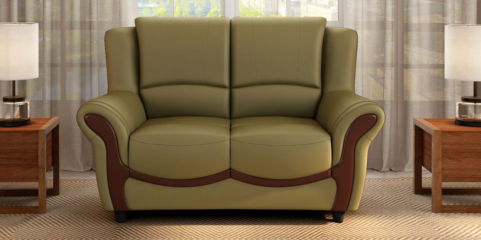 Blos Leatherette 2 Seater Sofas In Green Color