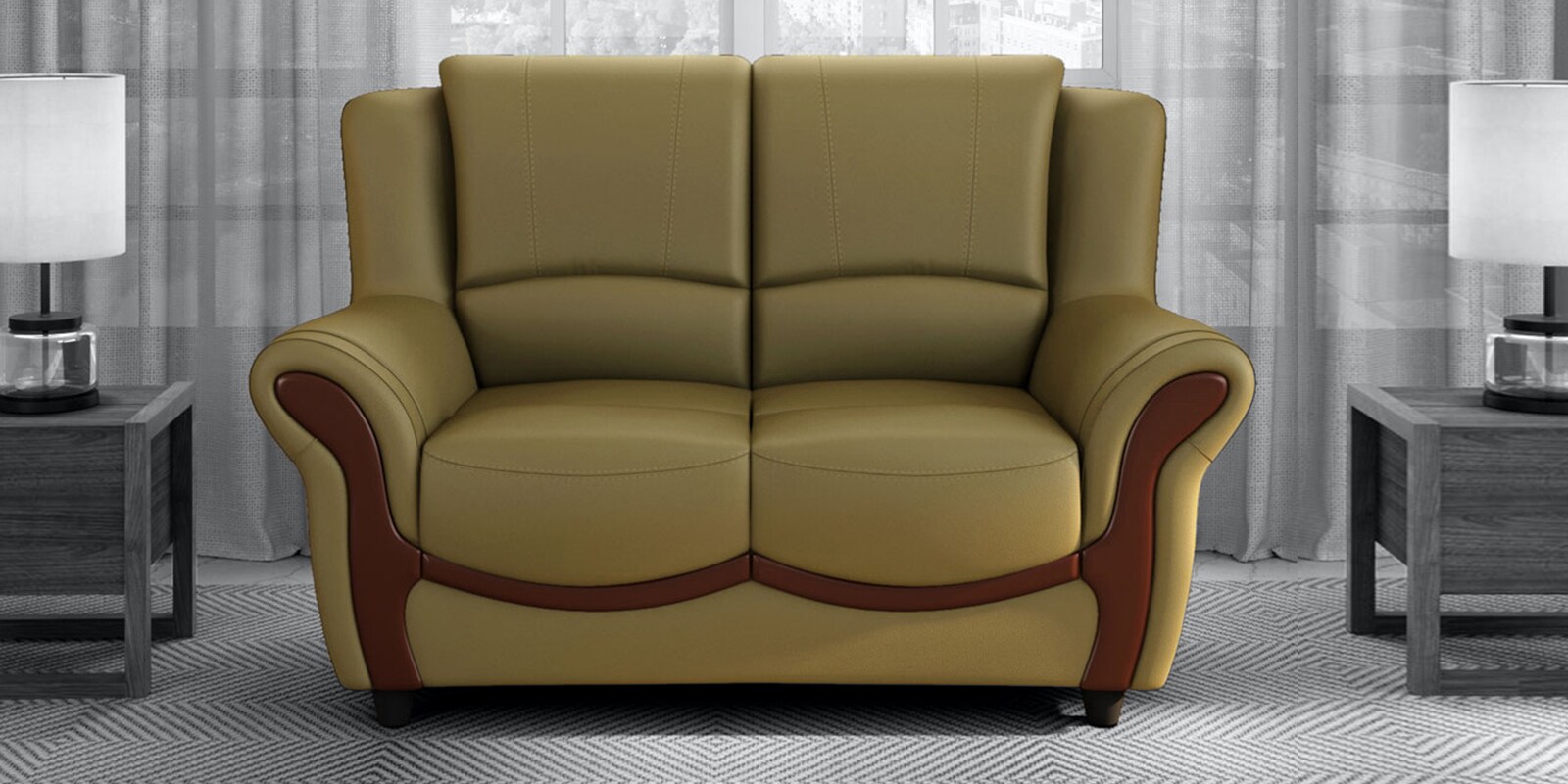 Blos Leatherette 2 Seater Sofas in Green Colour