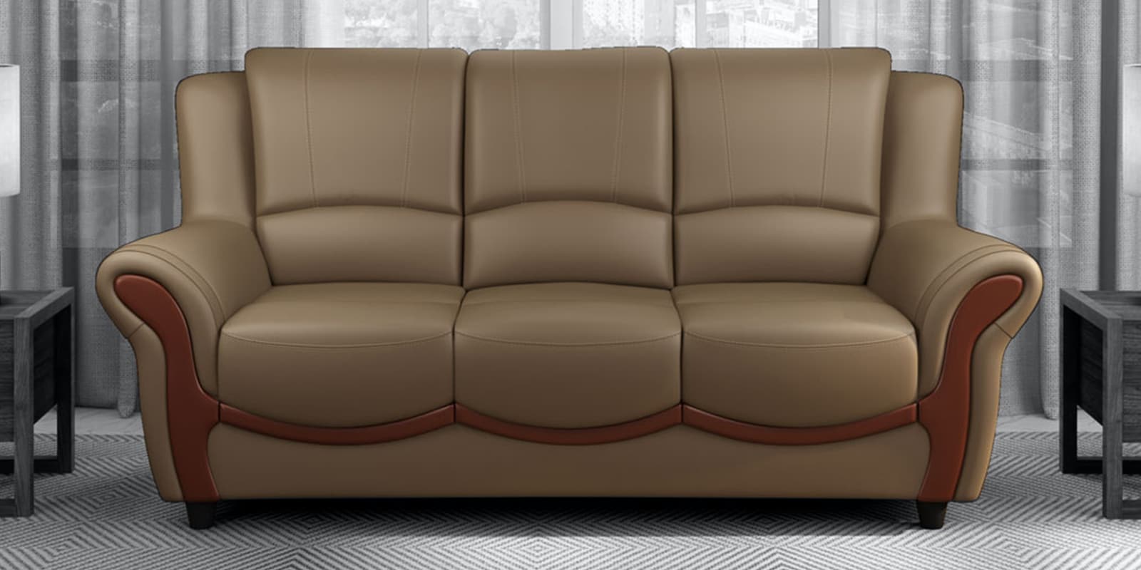 Blos Leatherette 3 Seater Sofa  in Grey Colour