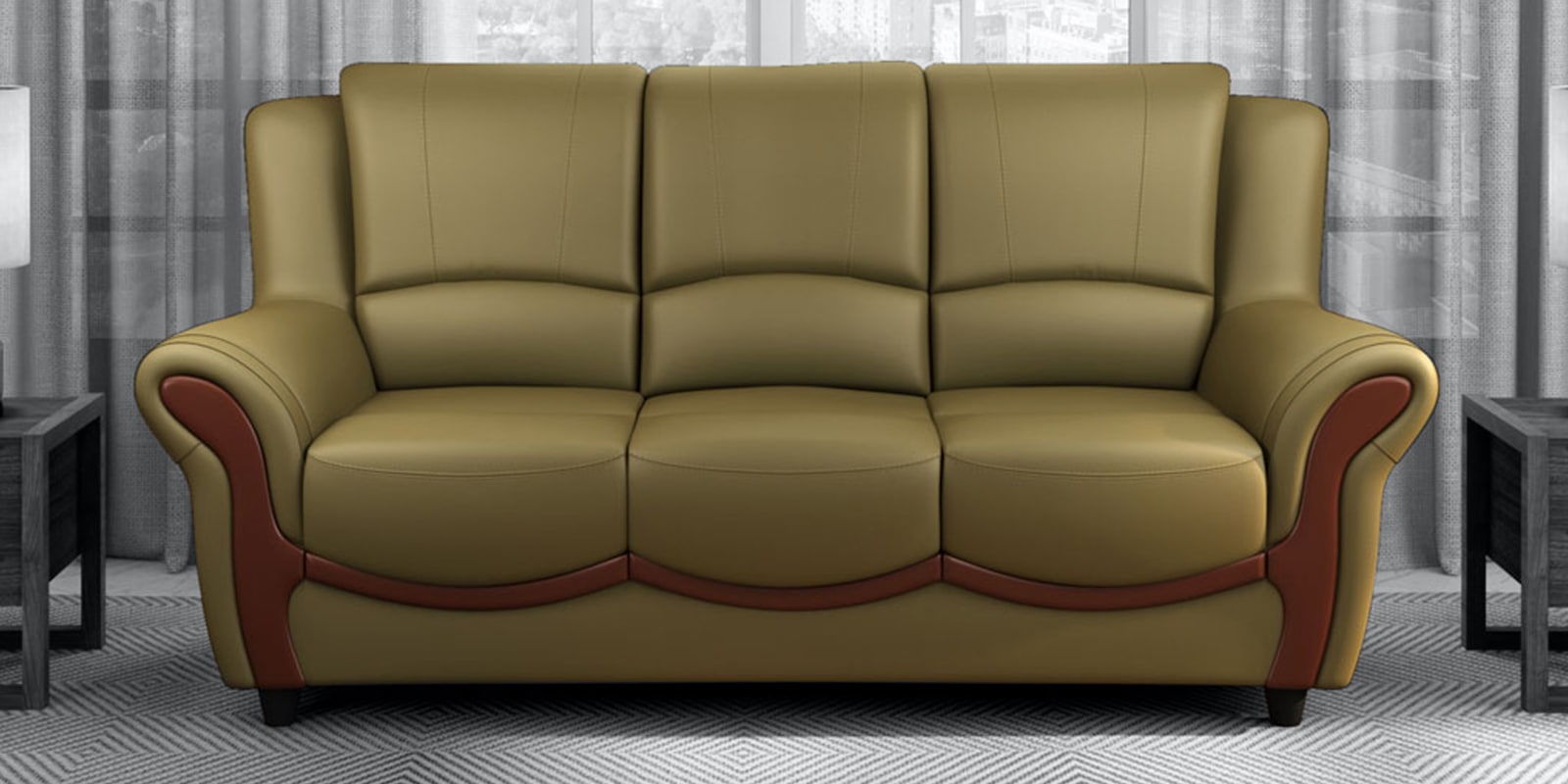 Blos Leatherette  3 Seater Sofa in Green Colour