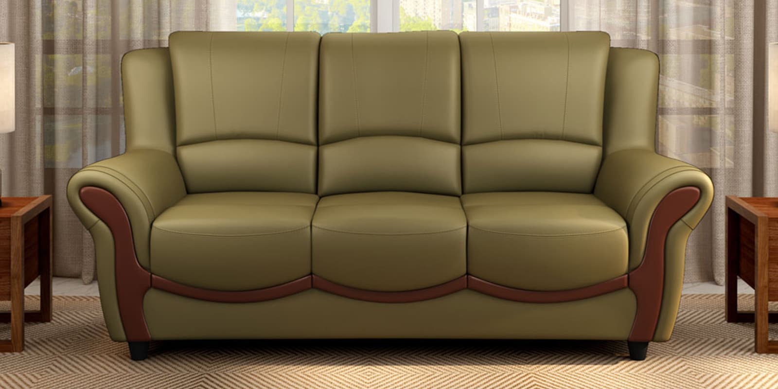 Blos Leatherette 3 Seater Sofa In Green Color