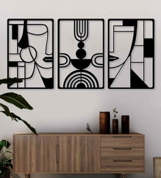Boho Faces Set of 3 Black Vintage Metal Wall Art