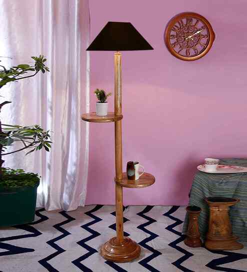 Black Cotton Coolie Floor Lamp
