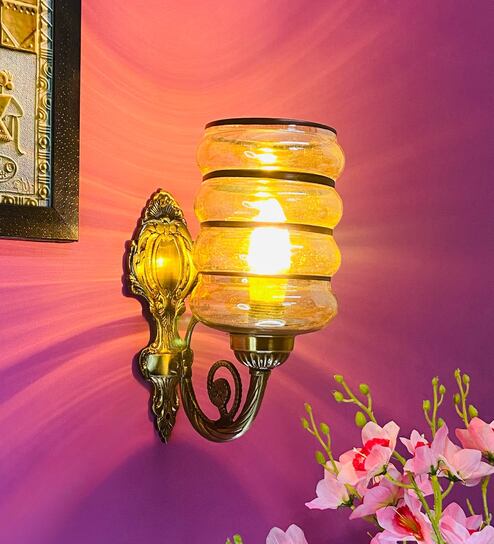 Black & Gold B22 holder Metal & Glass Uplight Wall Scone