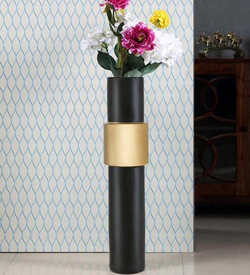 Buy Black Gold Blake Strip Large Ceramic Vase By Hometown Online