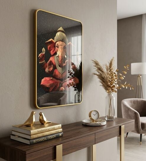 Black & Gold Ganesh Rectangular Wall Art 12 x 18 Inch