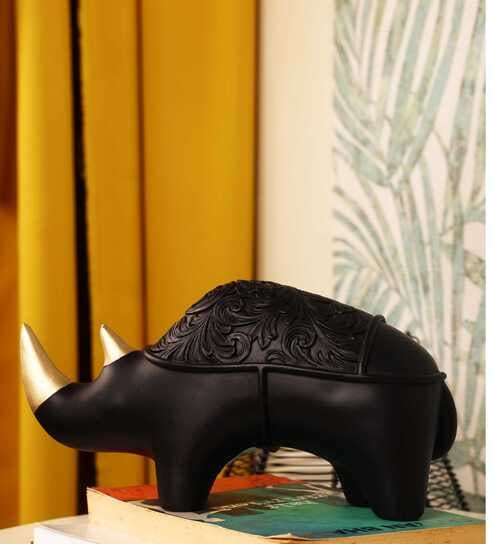 Black & Gold Rhino Resin Artifact
