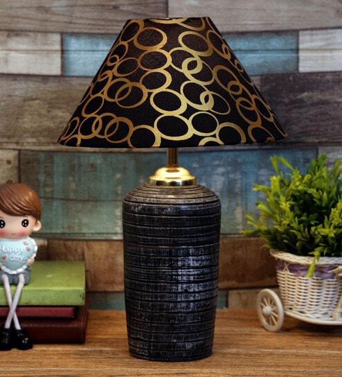 Black & Gold Shade Table Lamp With Terracotta Base By Foziq