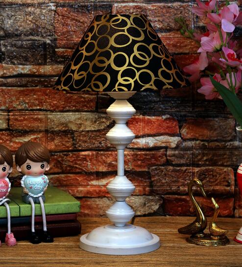 Black & Gold Shade Table Lamp With Metal Base By Foziq