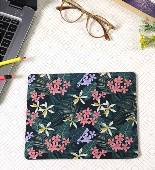 Black & Green Floral Printed Rectangle Mousepad