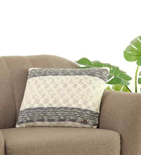 Black & Natural 100% Cotton Sober16X16 Inches Knitted Cushion Cover