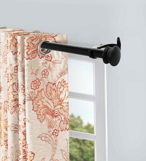 Black Iron Solid (144 Inches) Curtain Rod with Accessories (Pack of 2)