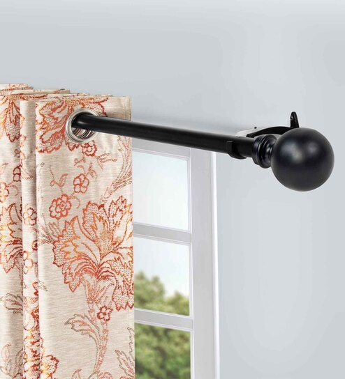 Black Iron Solid (66 Inches) Curtain Rod with Accessories (Pack of 2)