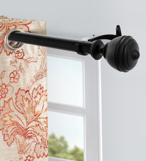 Black Iron Solid (66 Inches) Curtain Rod with Accessories (Pack of 2)