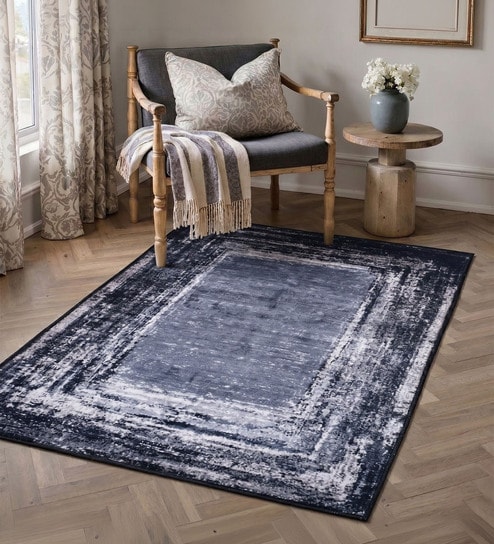 Black Silk 5 X 3 Feet Abstract Rectangle Carpet