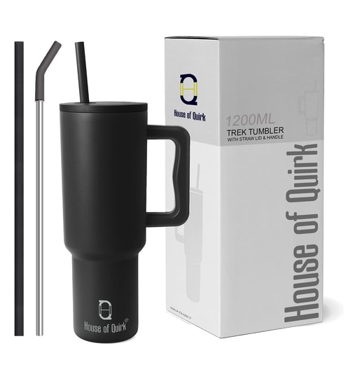 Black 1200ml Stainless Steel Double Insulated Leak Proof Coffee Tumbler with Lid & Straw