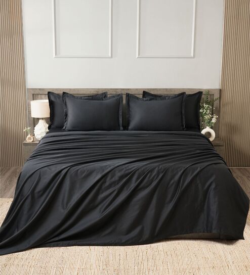 Black 400TC 100% Cotton Solid Flat Super King Bedsheet With 2 Pillow Covers