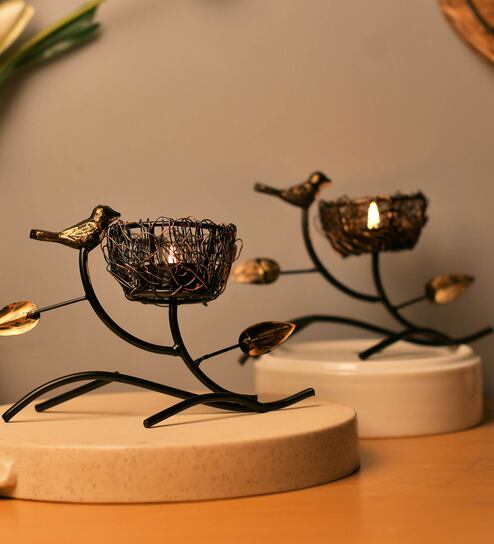 Black Metal Votive & Tea Light Holders (Pack Of 2)