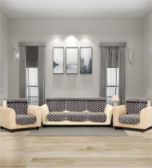 Black 5 Seater Geometric 10Pcs Sofa Covers