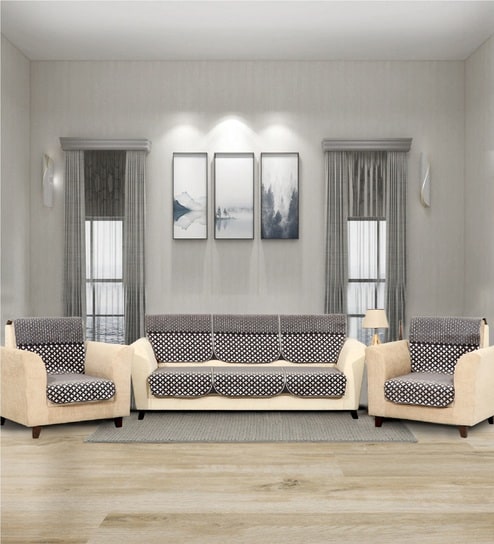 Black 5 Seater Abstract 10Pcs Sofa Covers