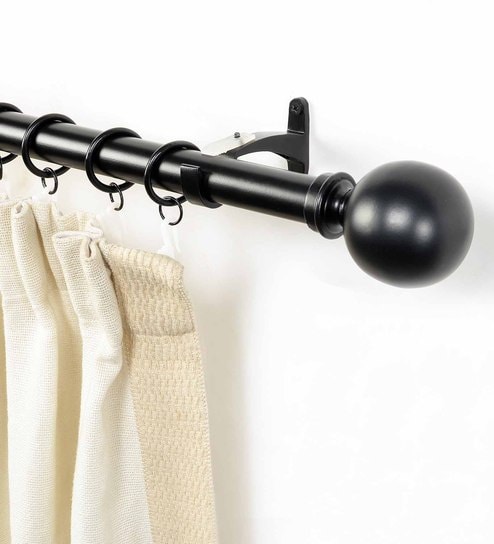Black Iron Curtain Rod (52-144 Inches) With Bracket