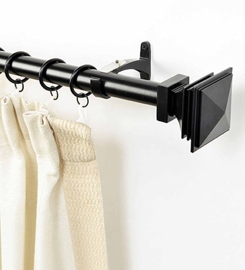 Black Iron Curtain Rod (52-144 Inch) With Brackets by Deco Window