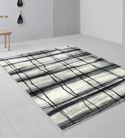 Black Abstract Polyester 3 ft X 5 ft Machine Made Carpet