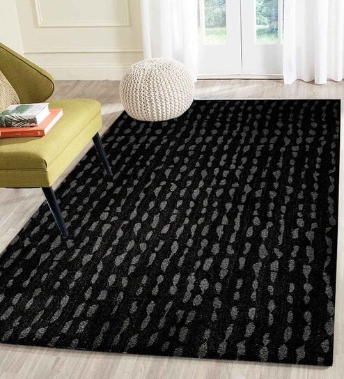 Black Abstract Wool 4 ft x 6 ft Hand Tufted Carpet