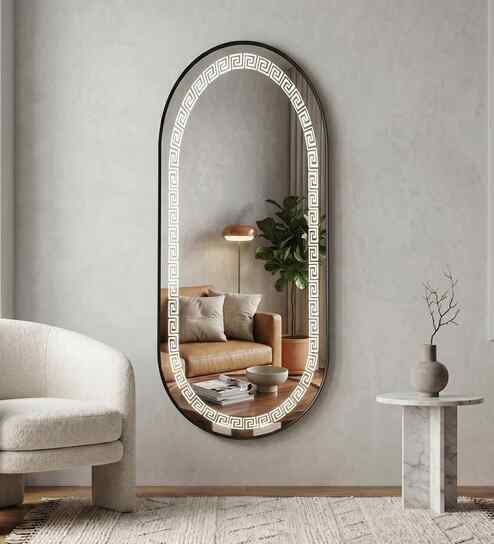 Black Aluminium Frame LED Capsule Long Wall Mirror 24 X 54 In