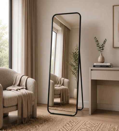 Black Aluminium Frame Full Arch Long Floor Mirror 18 X 60 In