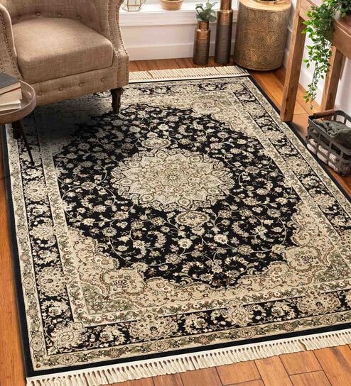 Black and Beige Persian 5x7 Feet Machine Made Carpet